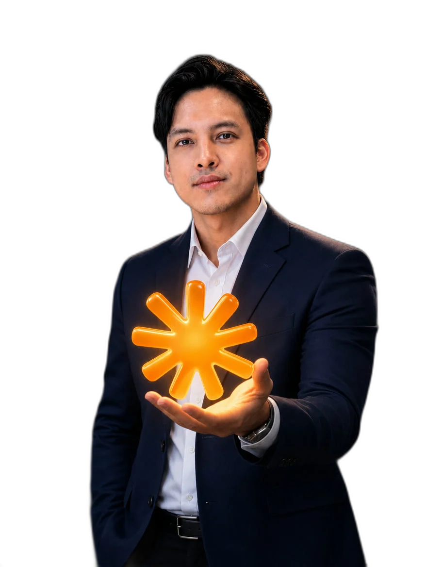 Edison Chua holding a glowing Claude AI logo