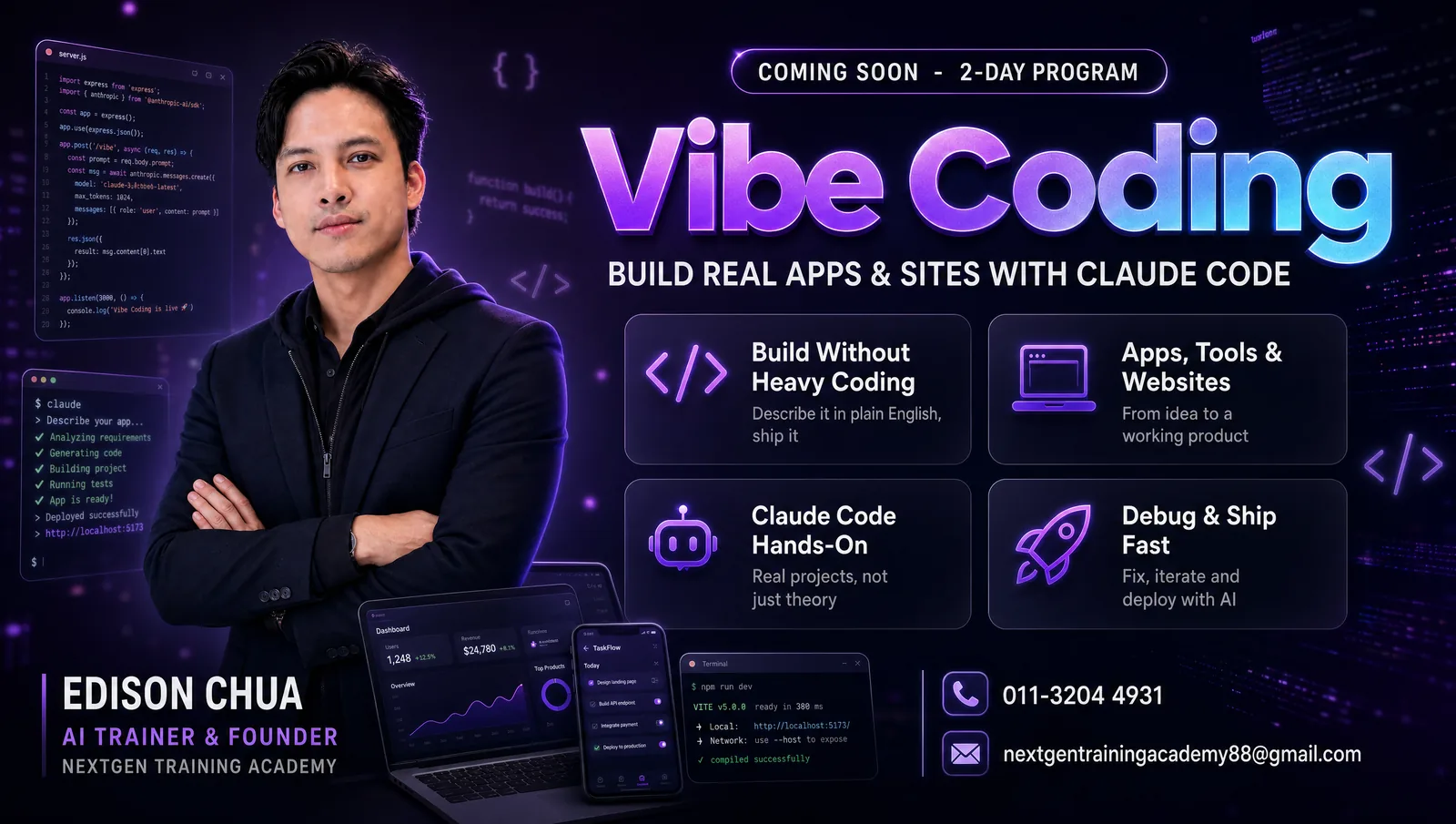 Our Next Workshop: Vibe Coding Mastery with Claude Code, 22-23 August 2026, Kota Kinabalu
