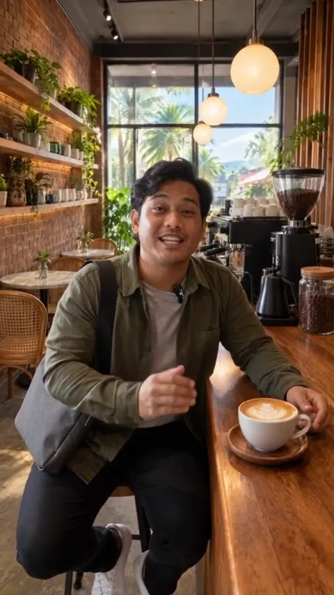 Cafe video featuring a man drinking coffee at the counter