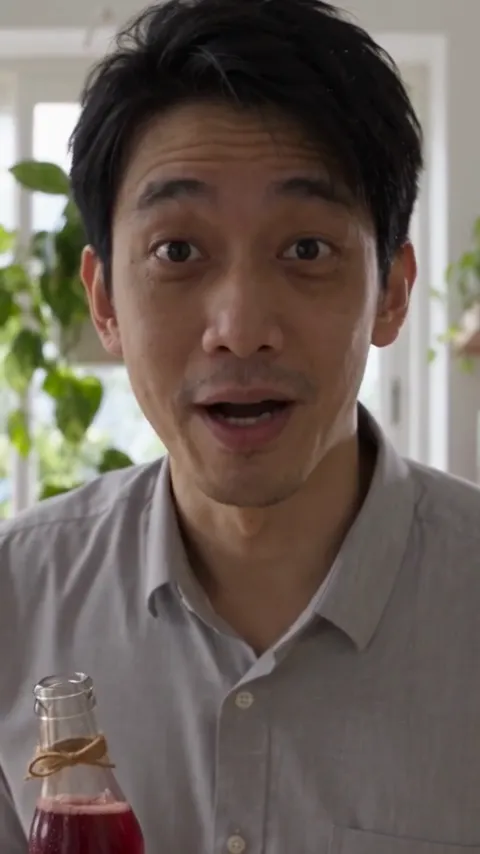 Drink promotion featuring an office worker opening a bottle at home