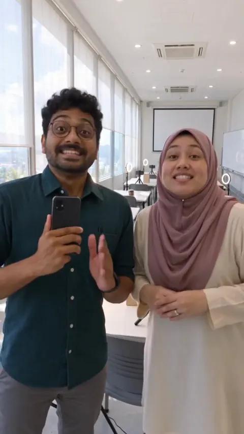 Training promotion depicting a trainer conversation and product filming practice