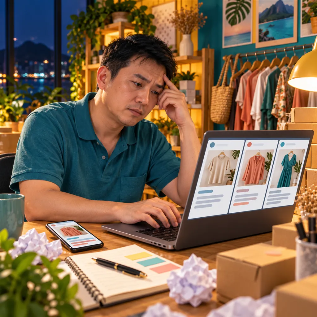 A business owner rewrites a post caption with customer chats open alongside it.